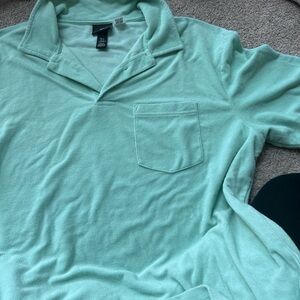 H&M terry cloth bright Mint/teal Pullover with Patch Pocket